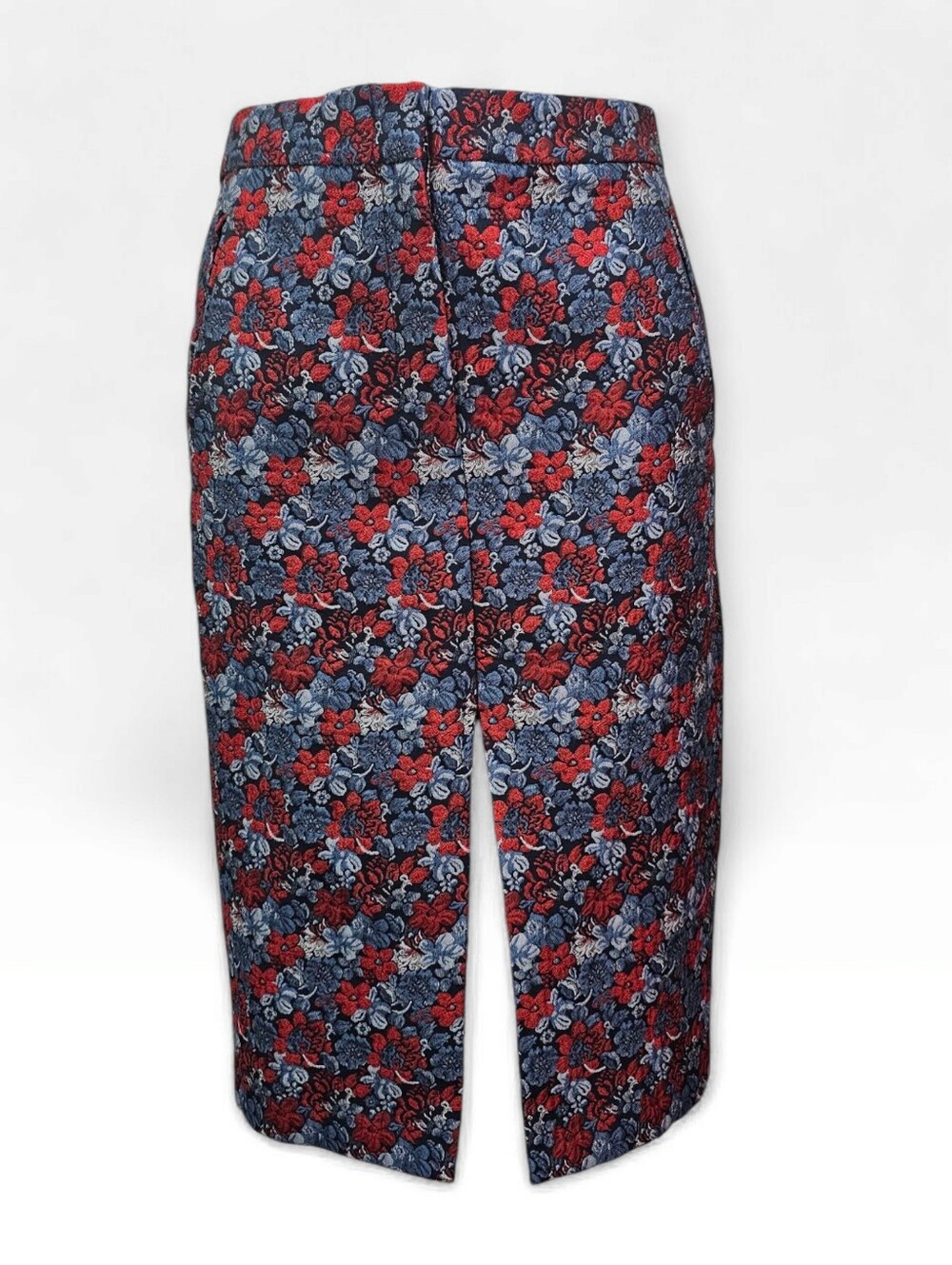 BCBGMAXAZRIA Liya Jacquard Floral Red Blue Front Slit Pencil Skirt XS